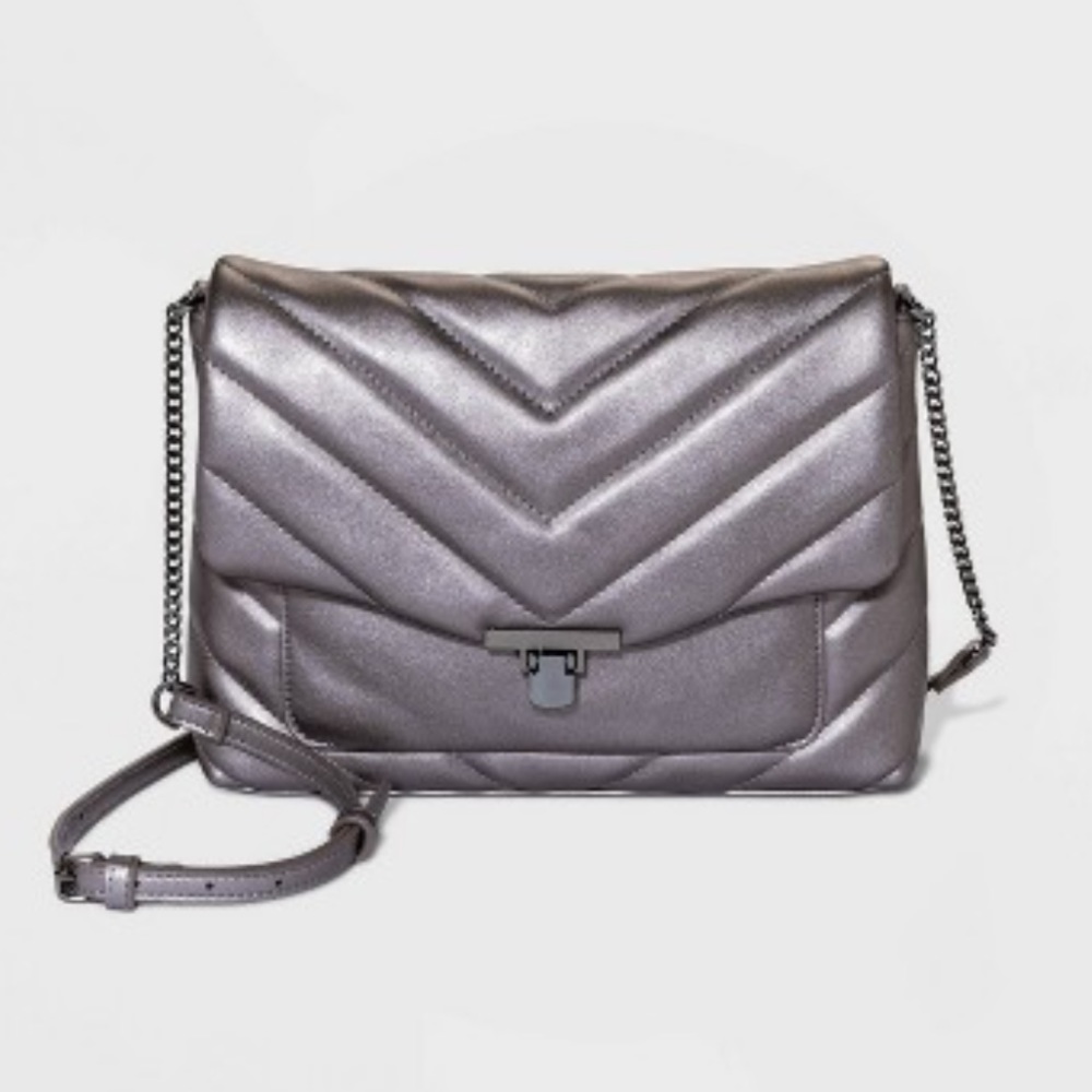 A New Day Quilted Boxy Crossbody Bag Metallic Gray